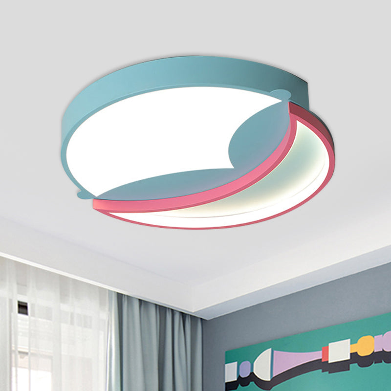 Modernist LED Flush Ceiling Light Blue/Pink Crescent Flush Mount Pendant Fixture with Acrylic Shade for Bedroom