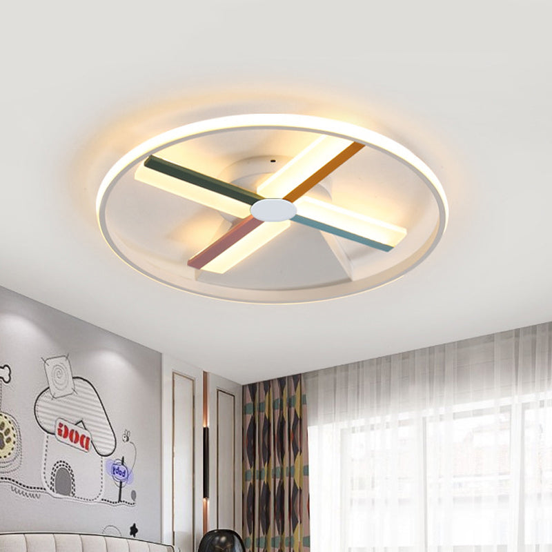 White Windmill Flush Mount Contemporary Acrylic LED Ceiling Flush Mounted Fixture with Ring for Bedroom in Warm/White Light