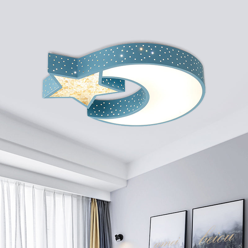 LED-Deckenmontage-Beleuchtung im Kinder-Stil, blau/grün, Mond und Stern, mit Acrylschirm