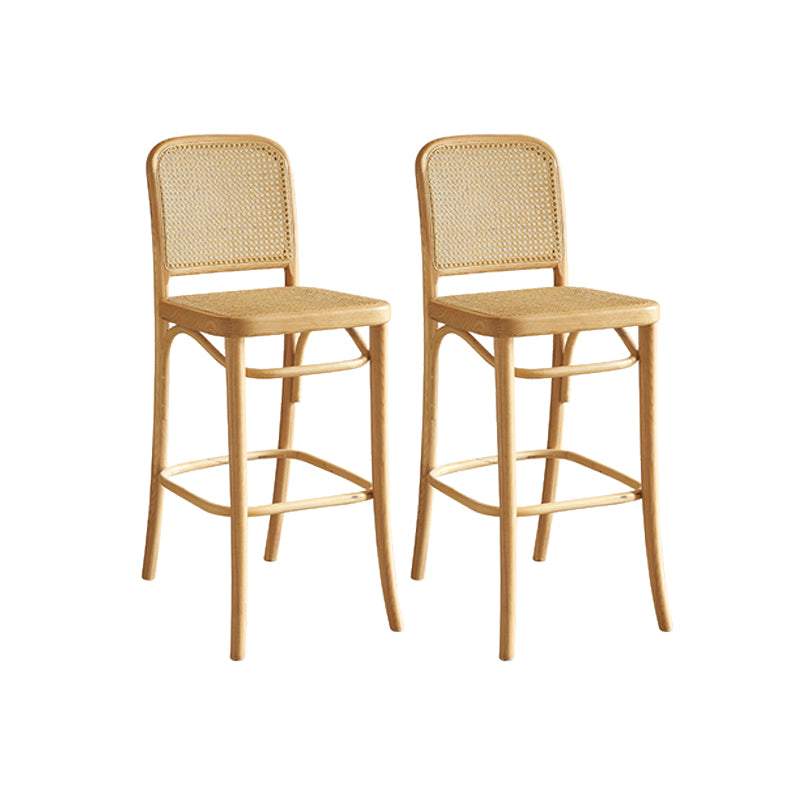 Contemporary Armless Rattan Bar Stool with Ash Solid Wood Base