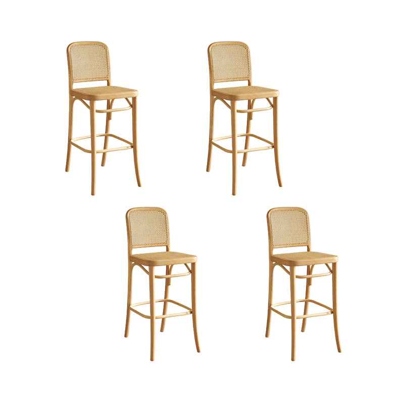 Contemporary Armless Rattan Bar Stool with Ash Solid Wood Base