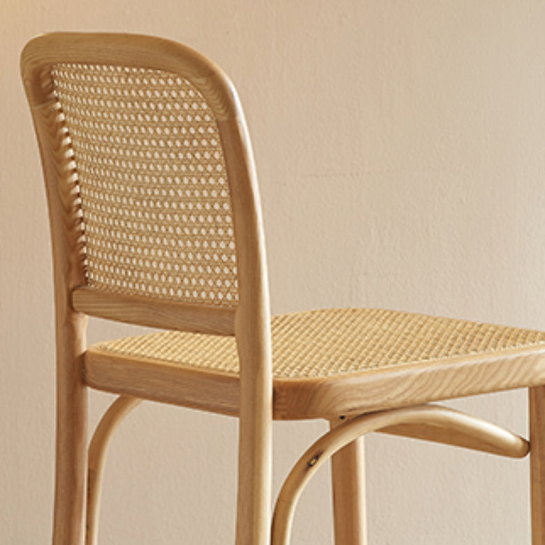 Contemporary Armless Rattan Bar Stool with Ash Solid Wood Base
