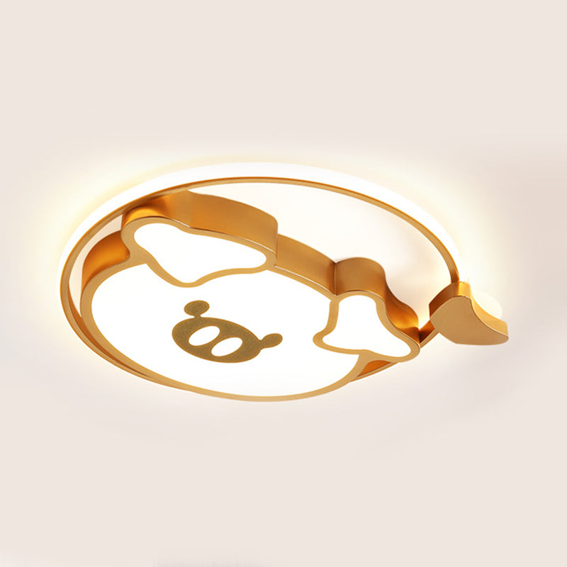 Cartoon Style LED Ceiling Mounted Fixture Pink/Gold Lovely Pig Flush Light with Acrylic Shade for Bedroom