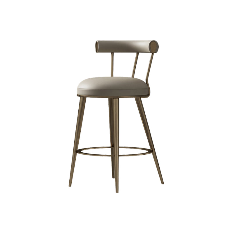 Glam Style Low Back Round Upholstered Bar Stool with Metal Legs