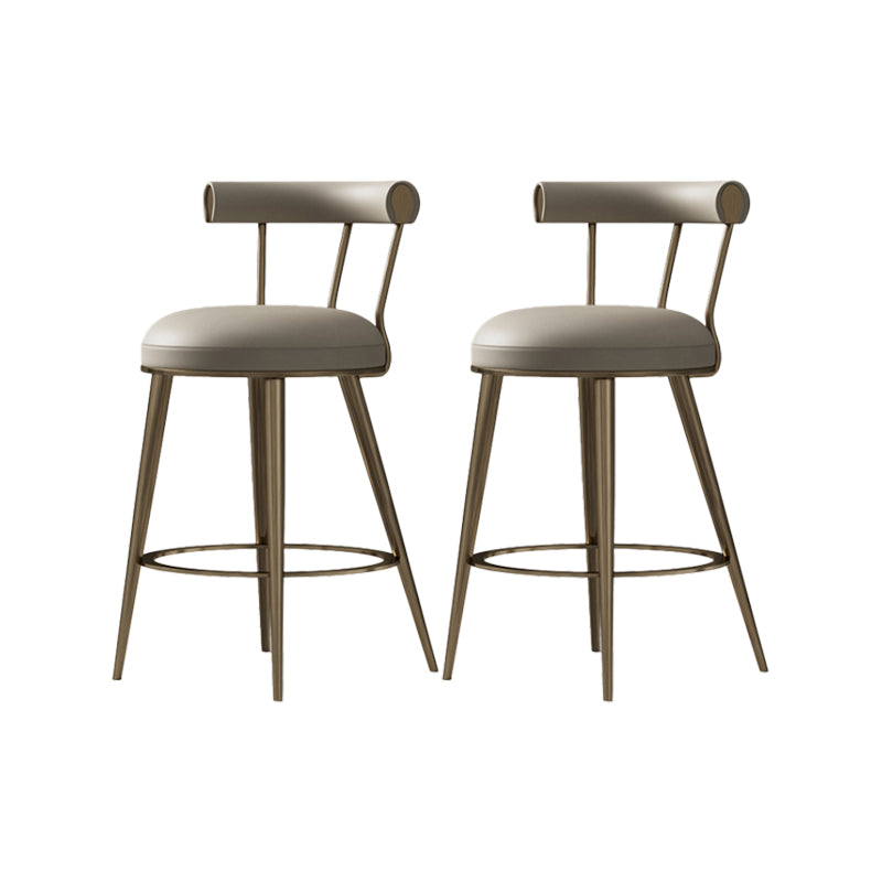 Glam Style Low Back Round Upholstered Bar Stool with Metal Legs