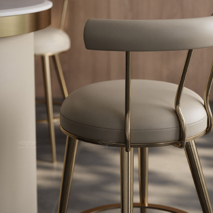Glam Style Low Back Round Upholstered Bar Stool with Metal Legs
