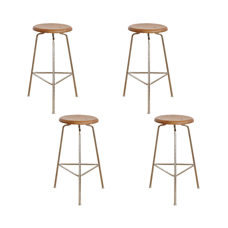 Contemporary Solid Wood Round Armless Bar Stool with Metal Base