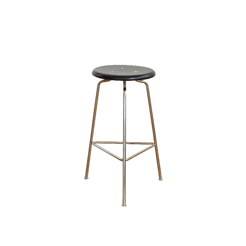 Contemporary Solid Wood Round Armless Bar Stool with Metal Base