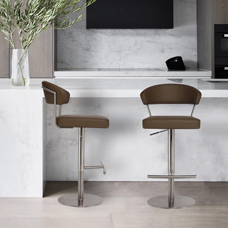 Upholstered Adjustable Height Swivel Armless Bar Stool with Footrest