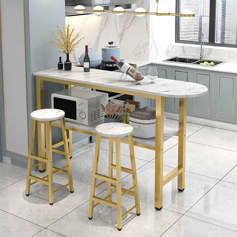 Modern Style Bar Table Set 3 Pieces Bar Table Set with Metal Base for Kitchen