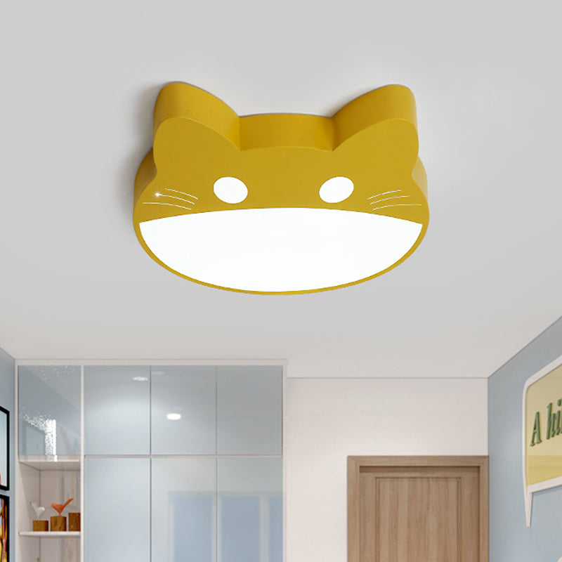 Cat Shaped Flushmount Ceiling Fixture Contemporary Acrylic Green/Yellow/Pink LED Flush Light for Bedroom