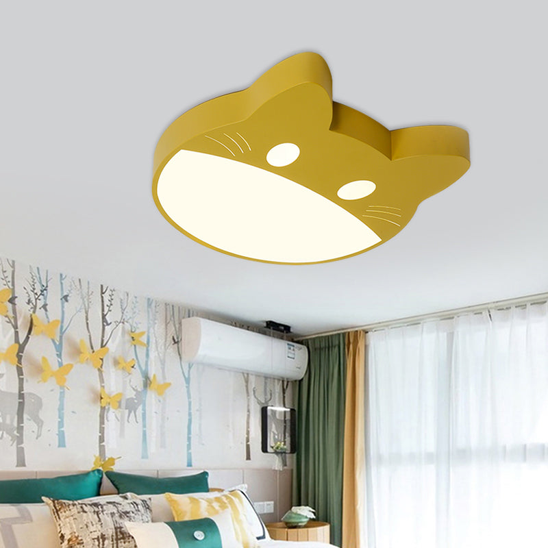 Cat Shaped Flushmount Ceiling Fixture Contemporary Acrylic Green/Yellow/Pink LED Flush Light for Bedroom