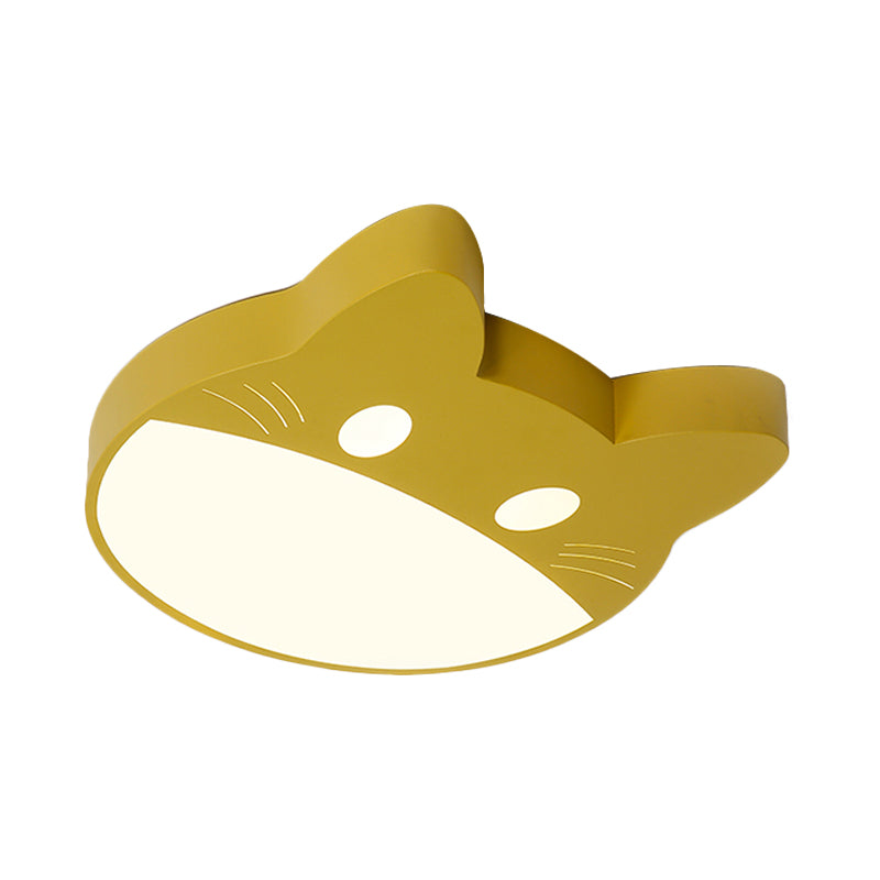 Cat Shaped Flushmount Ceiling Fixture Contemporary Acrylic Green/Yellow/Pink LED Flush Light for Bedroom