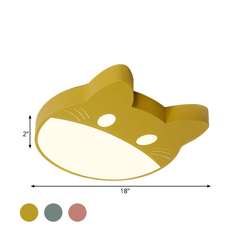 Cat Shaped Flushmount Ceiling Fixture Contemporary Acrylic Green/Yellow/Pink LED Flush Light for Bedroom