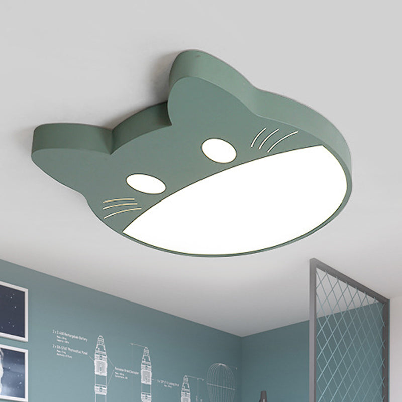 Cat Shaped Flushmount Ceiling Fixture Contemporary Acrylic Green/Yellow/Pink LED Flush Light for Bedroom