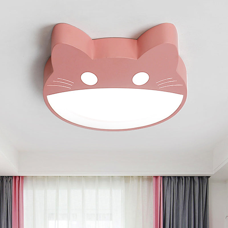 Cat Shaped Flushmount Ceiling Fixture Contemporary Acrylic Green/Yellow/Pink LED Flush Light for Bedroom