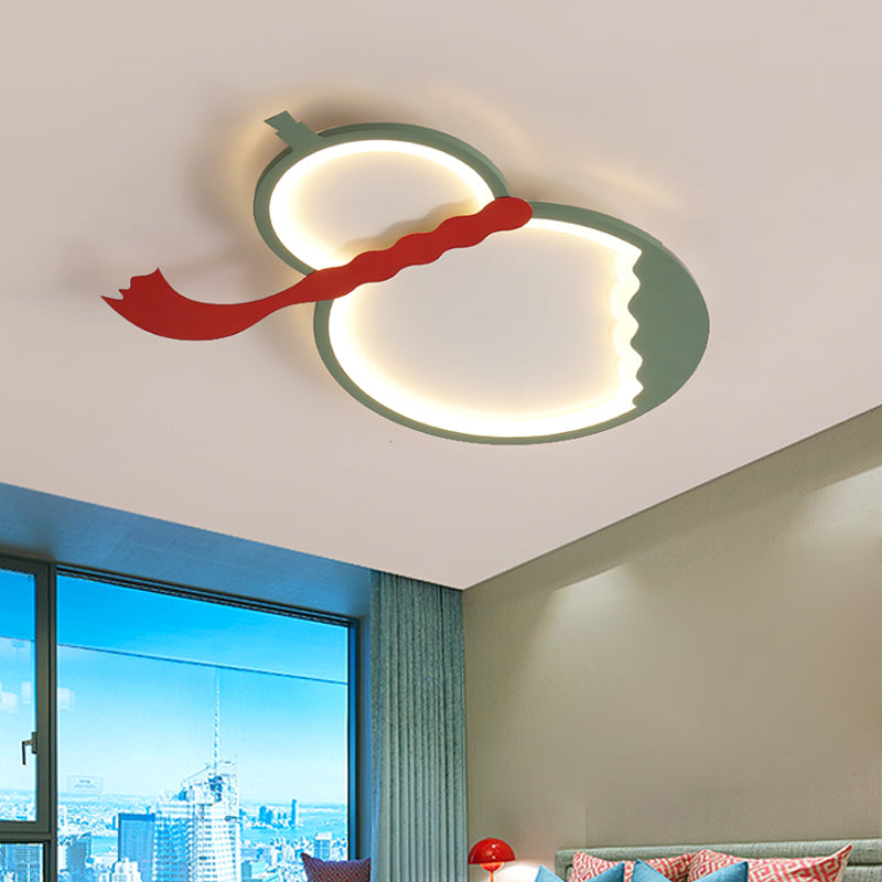 Black/Green/Yellow Gourd Flush Mount Light Contemporary Acrylic LED Ceiling Mounted Fixture with Red Belt for Bedroom