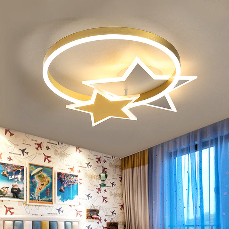 Lámpara de montaje empotrado con anillo acrílico, accesorio LED dorado contemporáneo montado en el techo con diseño de estrella para dormitorio en luz blanca/cálida