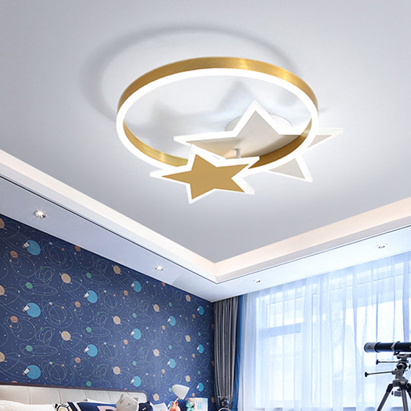 Lámpara de montaje empotrado con anillo acrílico, accesorio LED dorado contemporáneo montado en el techo con diseño de estrella para dormitorio en luz blanca/cálida