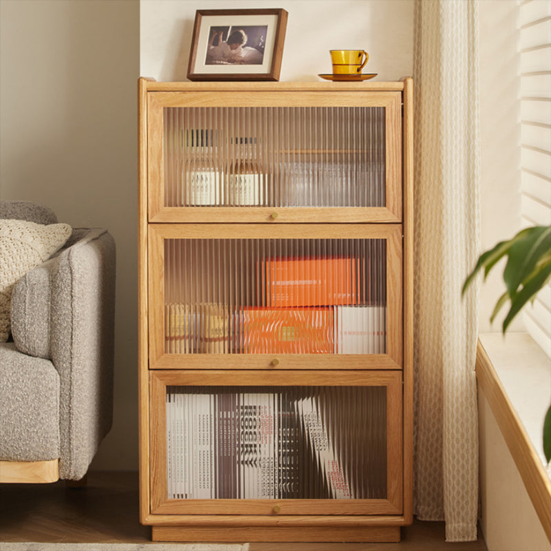 Contemporary Sideboard Cabinet Oak Glass Doors Sideboard Table for Dining Room
