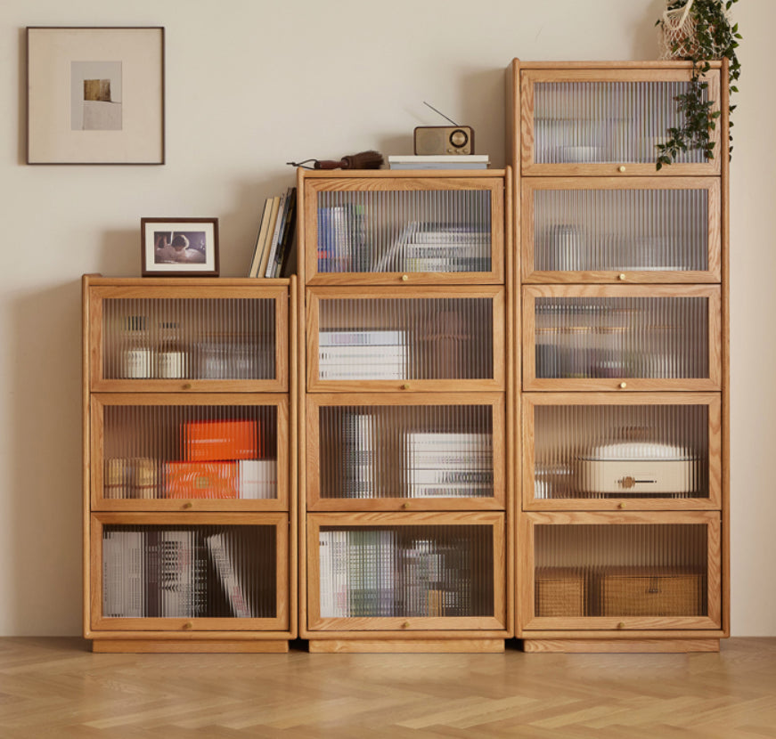 Contemporary Sideboard Cabinet Oak Glass Doors Sideboard Table for Dining Room