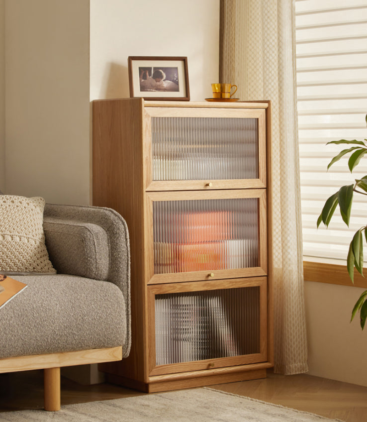 Contemporary Sideboard Cabinet Oak Glass Doors Sideboard Table for Dining Room