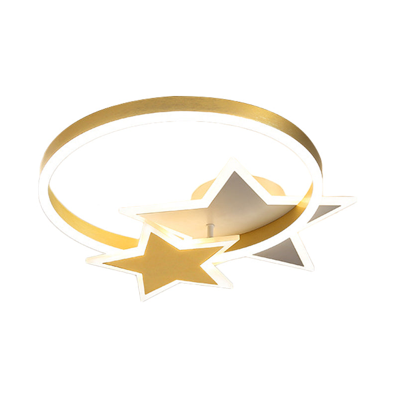 Acrylic Ring Flush Mount Lamp Contemporary Gold LED Ceiling Mounted Fixture with Star Design for Bedroom in Warm/White Light