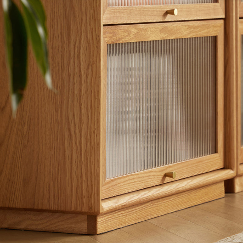 Contemporary Sideboard Cabinet Oak Glass Doors Sideboard Table for Dining Room