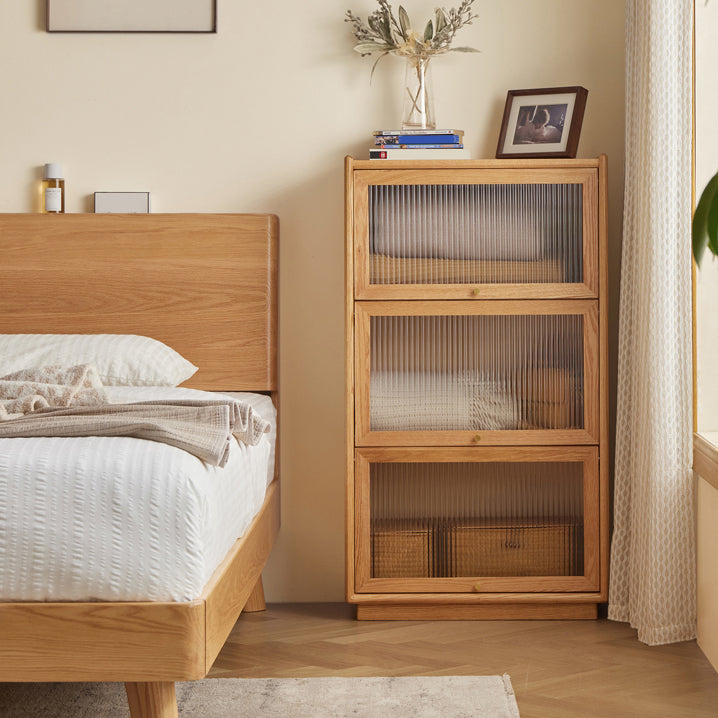 Contemporary Sideboard Cabinet Oak Glass Doors Sideboard Table for Dining Room