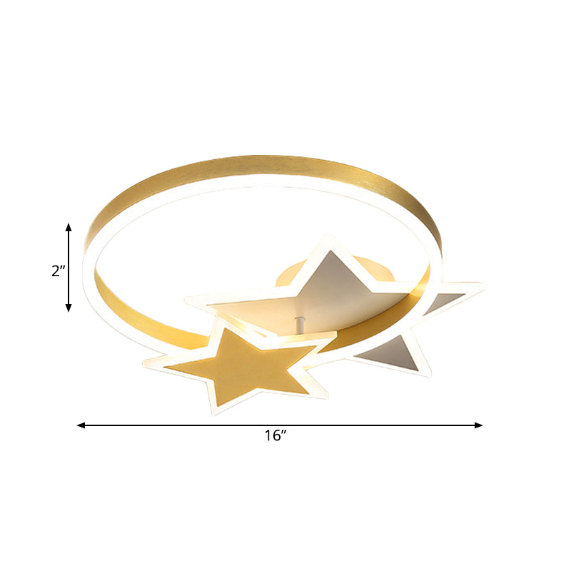 Acrylic Ring Flush Mount Lamp Contemporary Gold LED Ceiling Mounted Fixture with Star Design for Bedroom in Warm/White Light