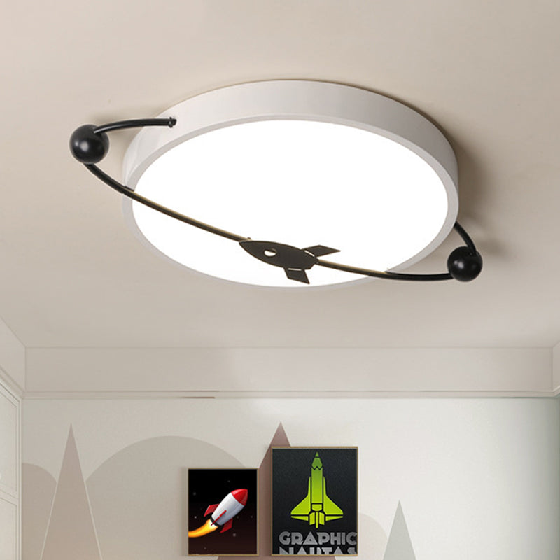 Acrylic Drum Lighting Fixture Contemporary White LED Ceiling Flush Mount with Airship Design in Warm/White Light