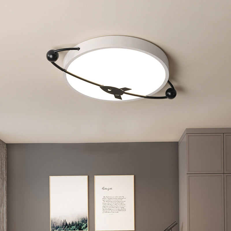 Acrylic Drum Lighting Fixture Contemporary White LED Ceiling Flush Mount with Airship Design in Warm/White Light
