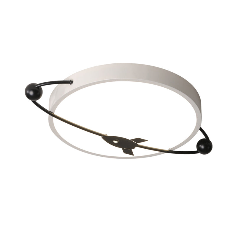 Acrylic Drum Lighting Fixture Contemporary White LED Ceiling Flush Mount with Airship Design in Warm/White Light