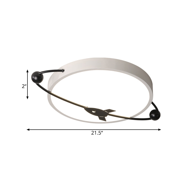 Acrylic Drum Lighting Fixture Contemporary White LED Ceiling Flush Mount with Airship Design in Warm/White Light