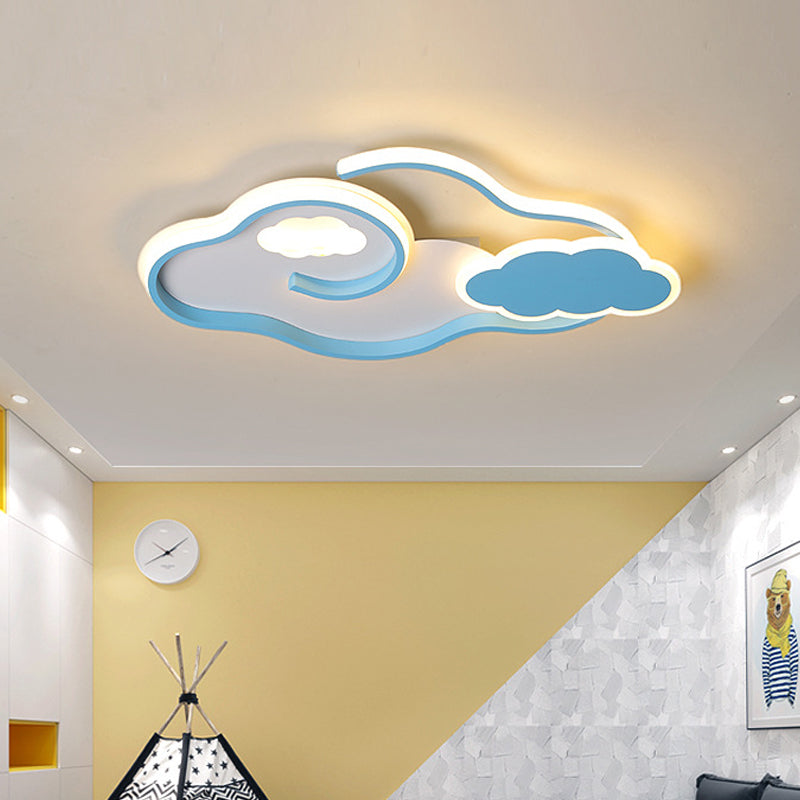 Blue Cloud Ceiling Mount Light Fixture Minimalist Acrylic LED Flushmount for Bedroom