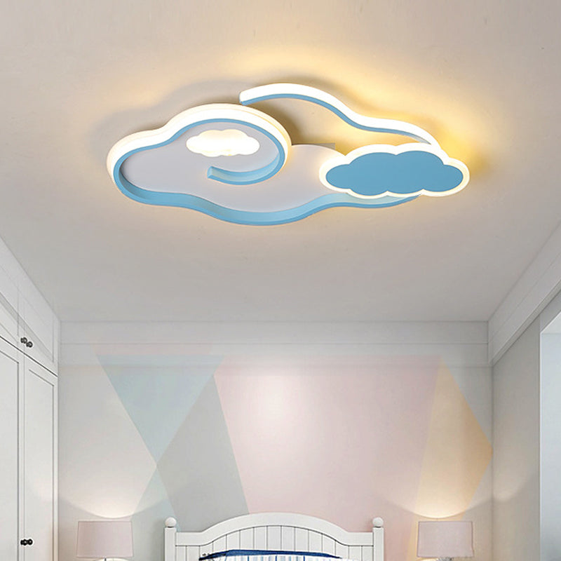 Blue Cloud Ceiling Mount Light Fixture Minimalist Acrylic LED Flushmount for Bedroom