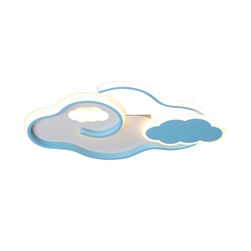 Blue Cloud Ceiling Mount Light Fixture Minimalist Acrylic LED Flushmount for Bedroom