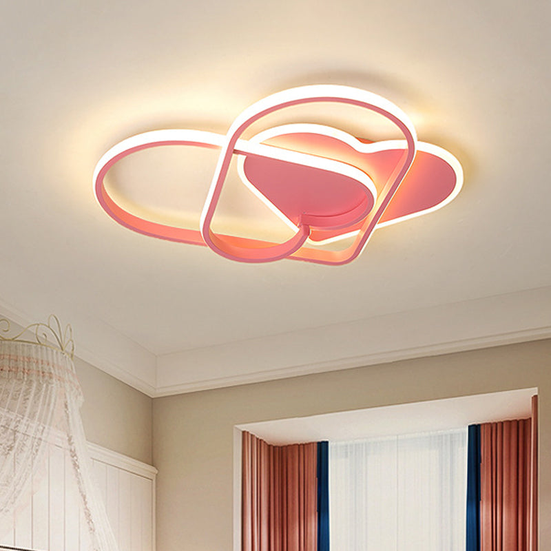 Minimalistische LED Deckenbefestigung Rosa Twisting Herz Flush Pendelleuchte mit Acryl Schatten für Schlafzimmer