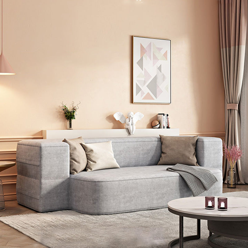 Contemporary Grey Convertible Sofa Upholstered Square Arms Sleeper Sofa