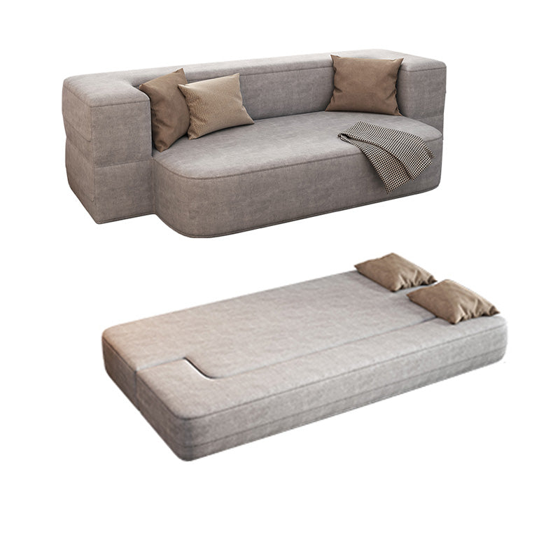 Contemporary Grey Convertible Sofa Upholstered Square Arms Sleeper Sofa