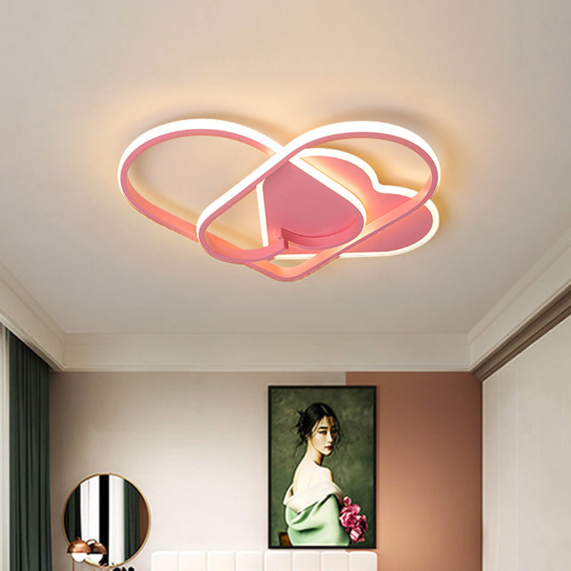Minimalistische LED Deckenbefestigung Rosa Twisting Herz Flush Pendelleuchte mit Acryl Schatten für Schlafzimmer