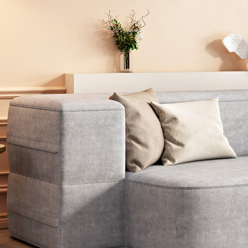 Contemporary Grey Convertible Sofa Upholstered Square Arms Sleeper Sofa