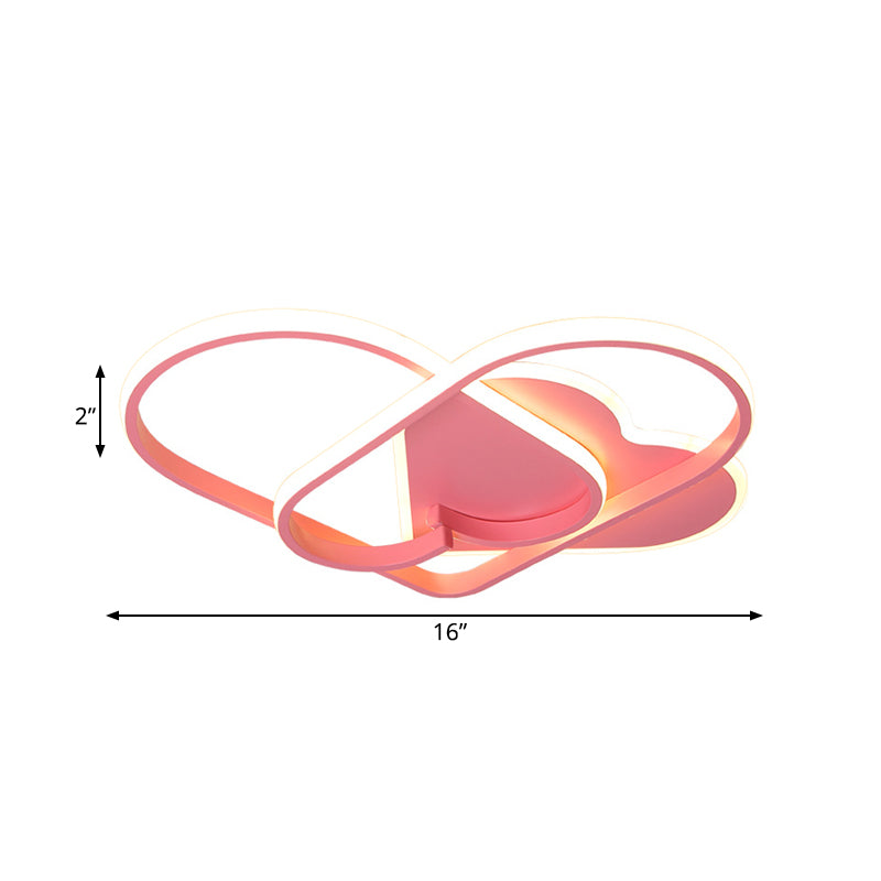 Minimalistische LED Deckenbefestigung Rosa Twisting Herz Flush Pendelleuchte mit Acryl Schatten für Schlafzimmer
