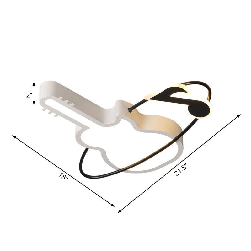 Iluminación empotrada para guitarra acrílica, accesorio LED blanco contemporáneo montado en el techo con nota musical para dormitorio en luz blanca/cálida