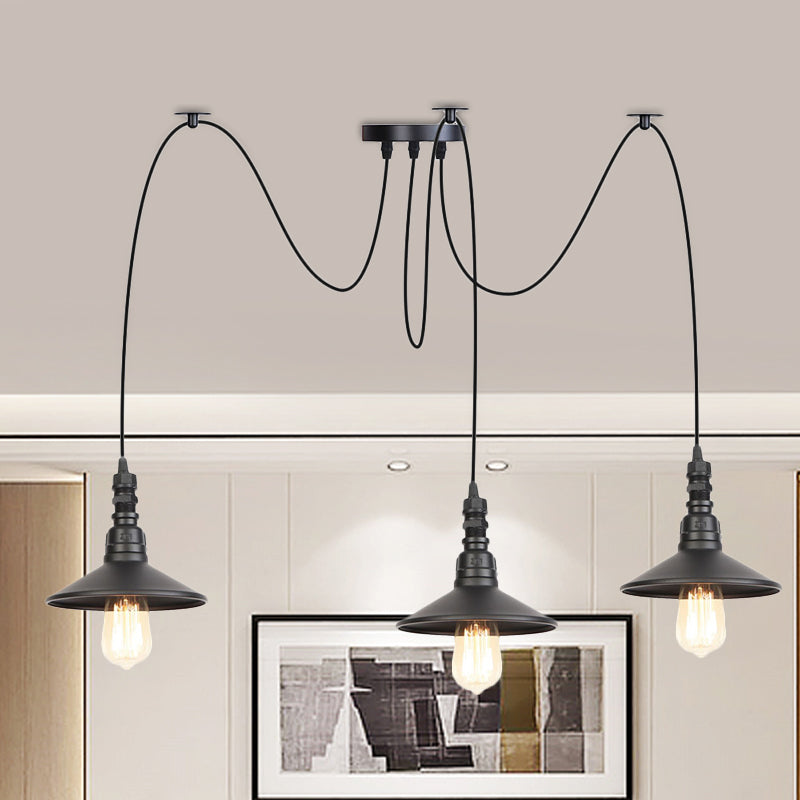 Iron Saucer LED Multi-Light Pendant Vintage 2/3/6 Lights Bar Swag Pendulum Lamp in Black