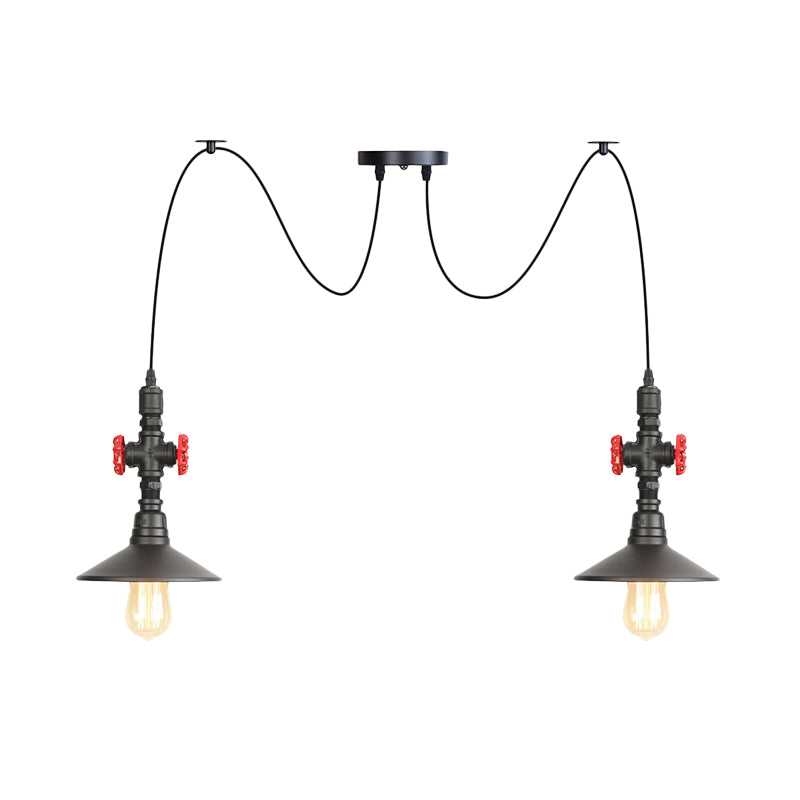 Iron Black Multi Light Chandelier Saucer 2/3/6 Heads Antiqued Swag Ceiling Pendant Lamp with Valve Decor