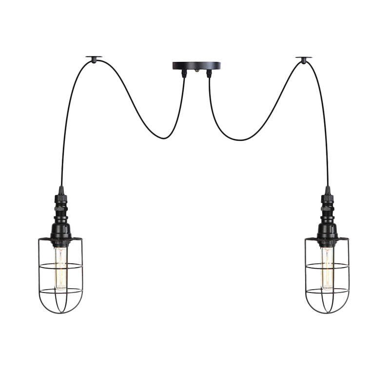 2/3/6 lampen Swag hanglampverlichting Antiqued Caged Iron Mini Meerdere hangende lamp in het zwart