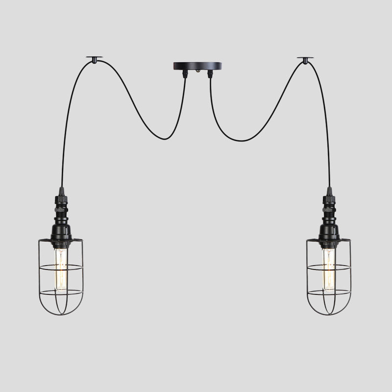 2/3/6 lampen Swag hanglampverlichting Antiqued Caged Iron Mini Meerdere hangende lamp in het zwart