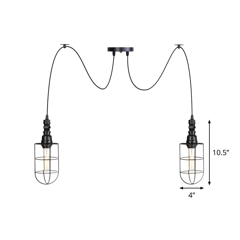 2/3/6 lampen Swag hanglampverlichting Antiqued Caged Iron Mini Meerdere hangende lamp in het zwart
