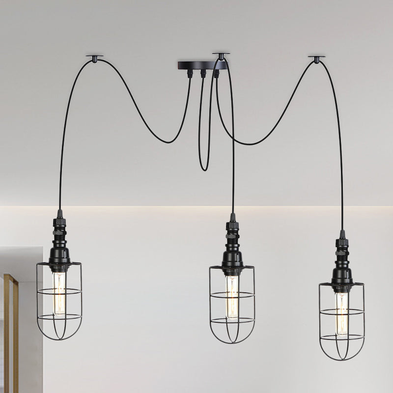 2/3/6 lampen Swag hanglampverlichting Antiqued Caged Iron Mini Meerdere hangende lamp in het zwart